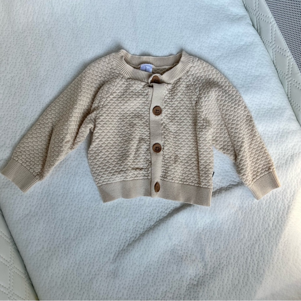 Modern Moments Cream Knit Baby Cardigan with Wooden Buttons